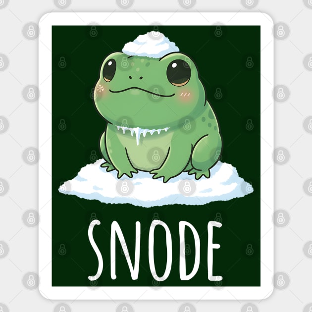 Adorable little snowed-on frog saying "snode" Sticker by Luxinda